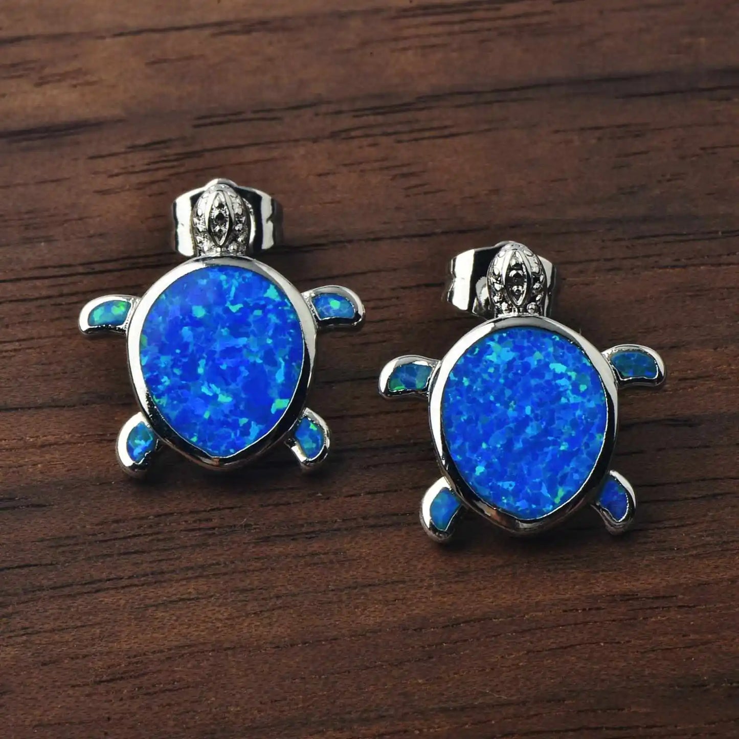 Aobao Style Water Drop-shaped Alloy Sea Turtle Earrings Opal Studs Cute Girls' Gem Jewelry
