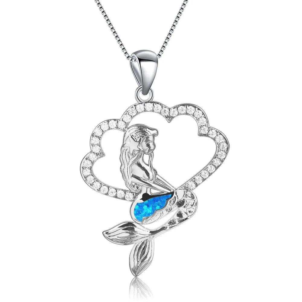 Chic Coastal Mermaid Necklace Aobao Decorative Inlaid Pendant Fashion Jewelry