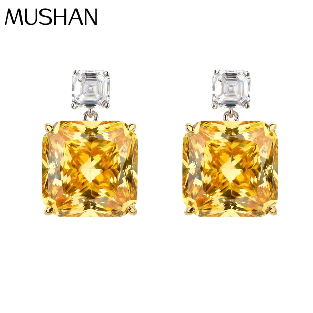 MUSHAN Jewelry Factory Silver Stud Earrings With High End Feel Electroplated White Gold and Yellow Diamond Earrings