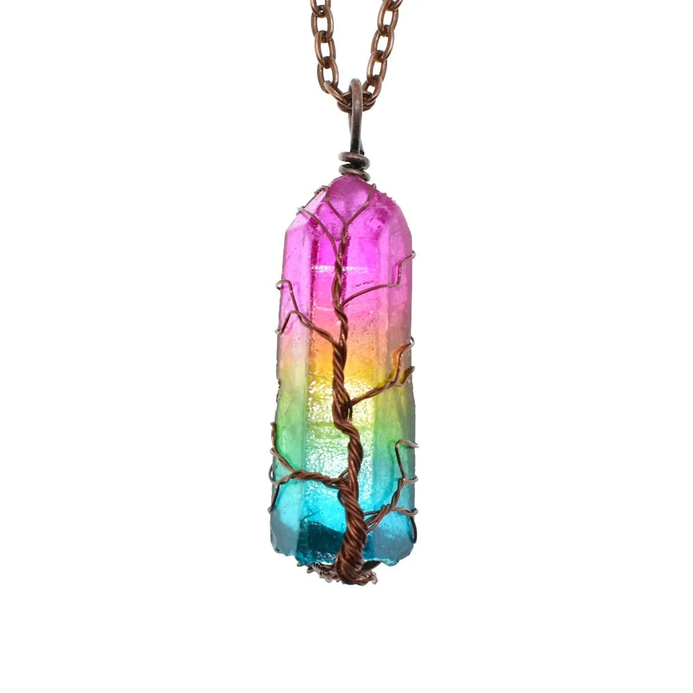 Wholesale Gold Plated Vintage Fashion Crystal Rhinestone Hexagonal Pointed Healing Stone Tree of Life Charms