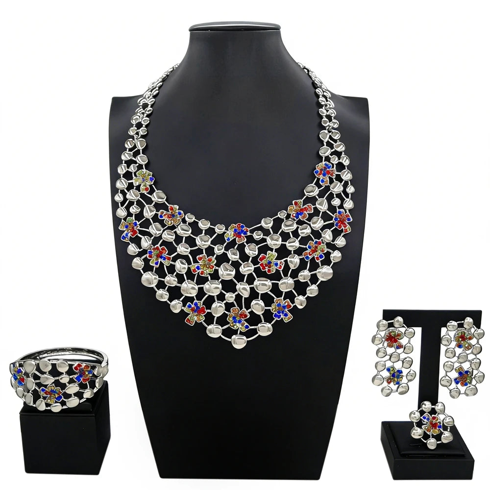 Italian Jewelry Set Alloy Brazilian Jewelry Sets Wedding Party Pendant Spiral Necklace Bracelet Ring Earrings Jewelry Set I0122