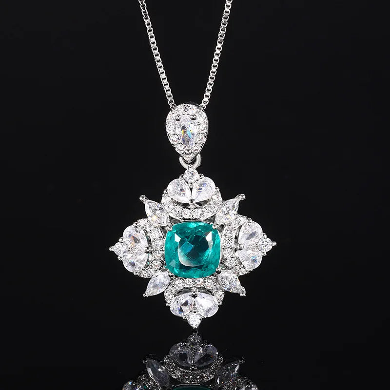 Gemfiori European and American Zircon Necklace Earrings Retro Red Zircon Pendant Light Luxury Ring Accessory Set