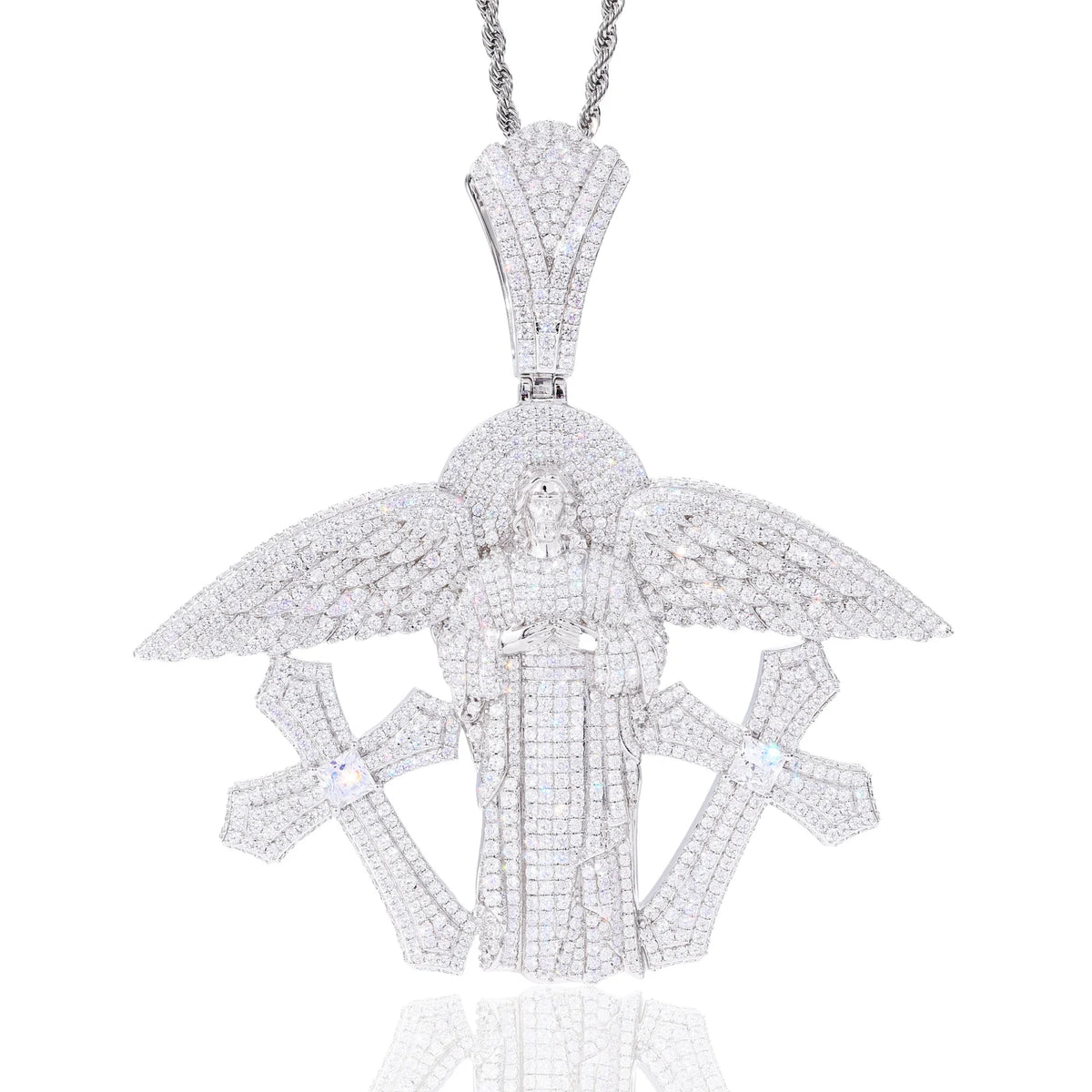 Fashion Hip Hop Jewelry Christian Charm 18K Gold Plated VVS Moissanite Diamond Iced Out Wing San Judas Tadeo Pendant with Cross