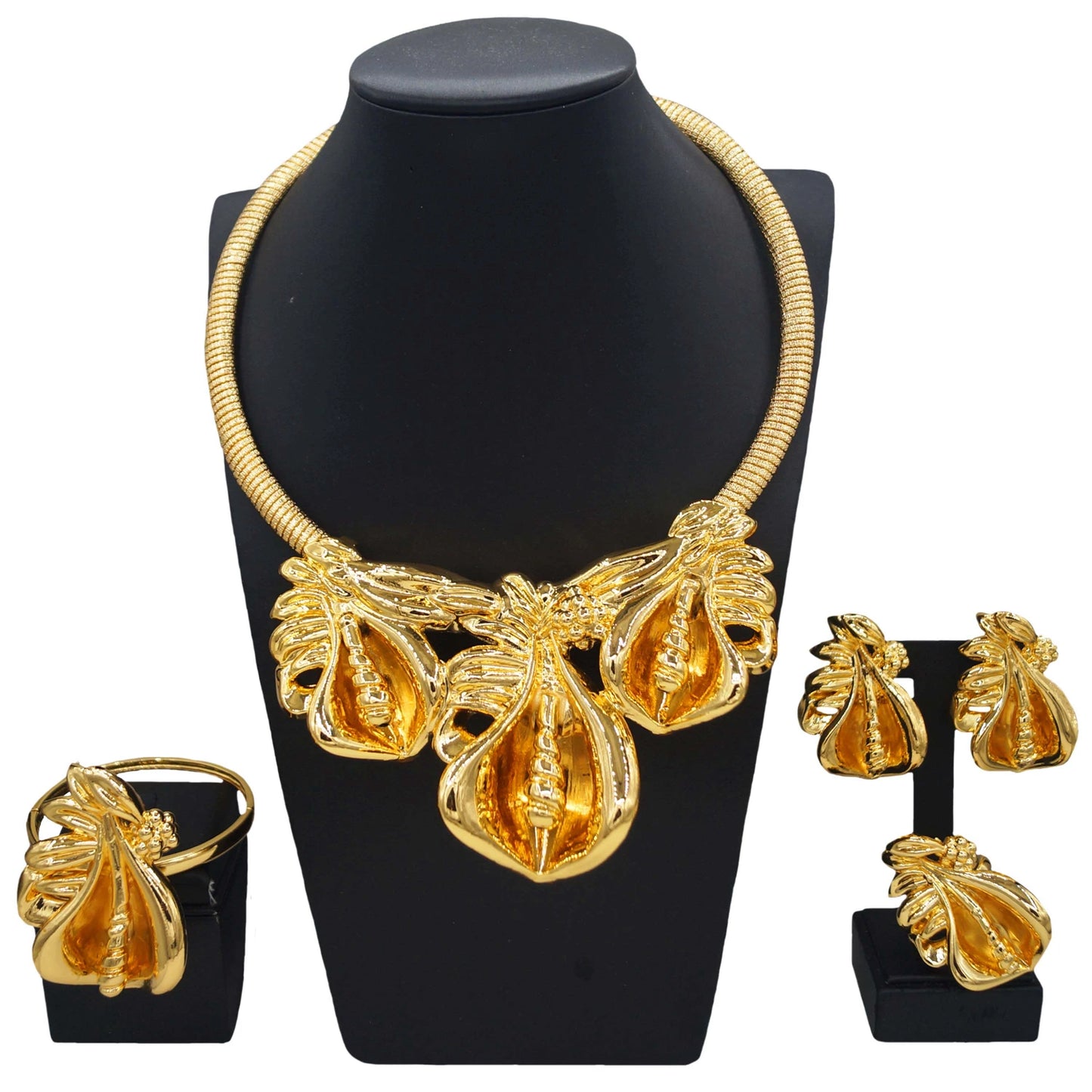 Zhuerrui Luxury Copper Ring Gold Plated Jewelry Set the Latest Trend Fashion Nigerian Engagement Proposal Necklace RingHK02022