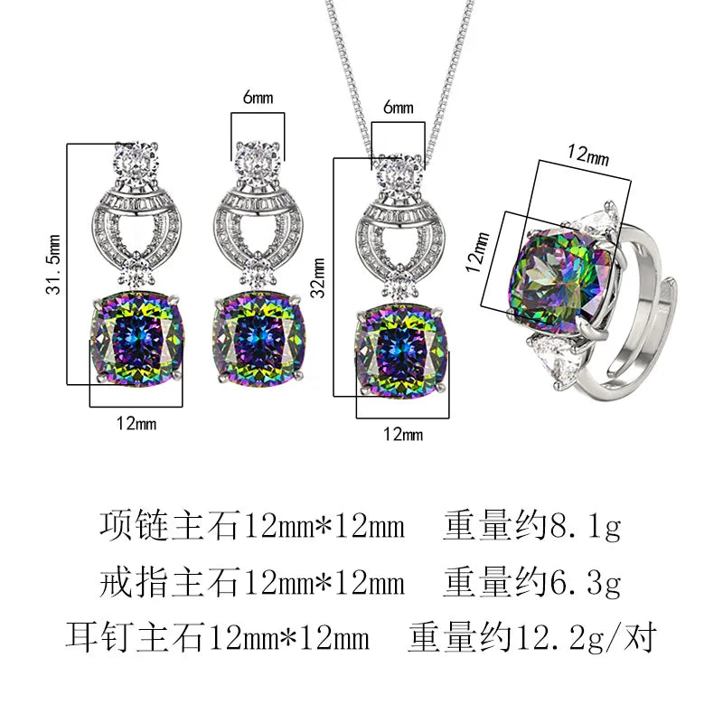REDheart Copper Inlaid Zircon Plated Gold Rhodium/18K Plated Women's Trendy Flower Simulation Pendant Colorful Retro Temperament Set