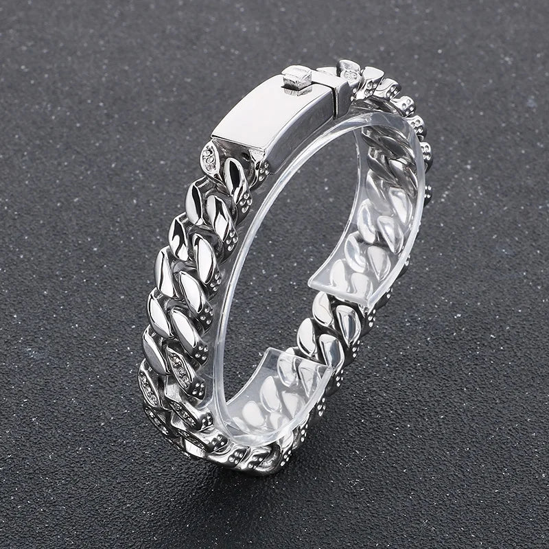 KALEN Vintage Fine Jewelry Fashion Bracelets Men Stainless Steel Rhinestones Cuban Links Bracelet Bangle
