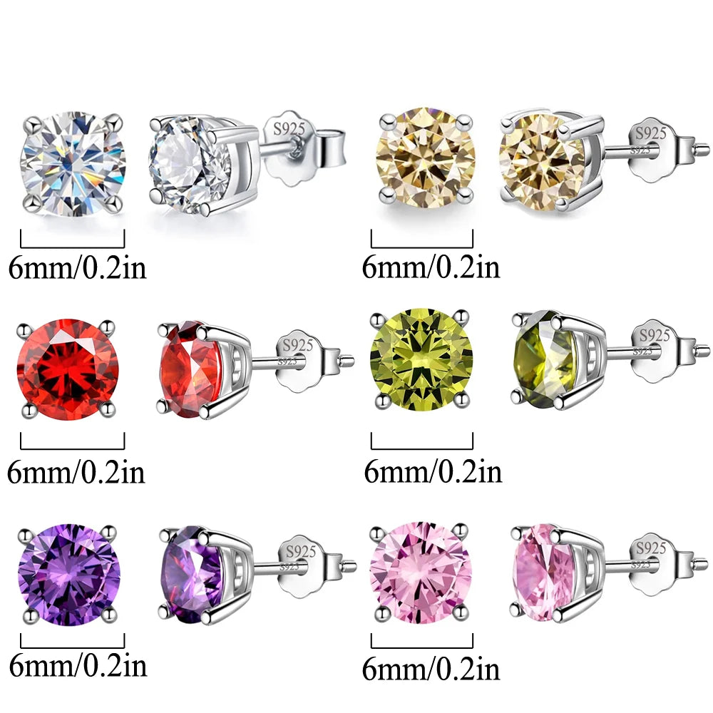 S&S 925 Sterling Silver 6mm Round CZ Stud Earrings – 6 Colours – Collection