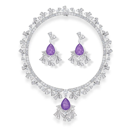 Luxurious Purple Water Droplet Necklace Earrings Fashionable Inlaid Cubic Zirconia Brass Women's Sexy Dress Accessories