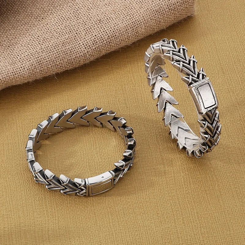 KALEN Vintage Brushed Stainless Steel Bracelet Chain V Shape Links Men Bracelet