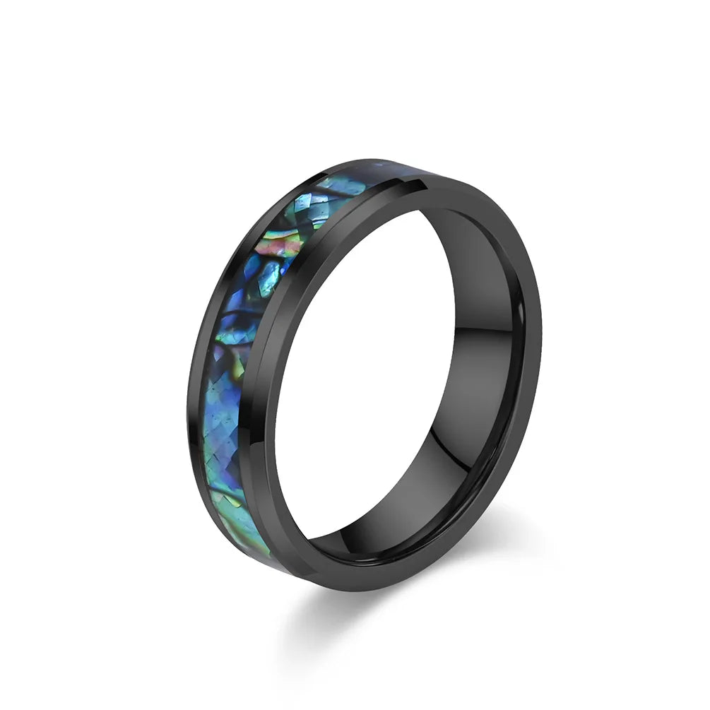 Tungsten Steel Inlaid Abalone Shell High-Level Fashion Couple's Ring
