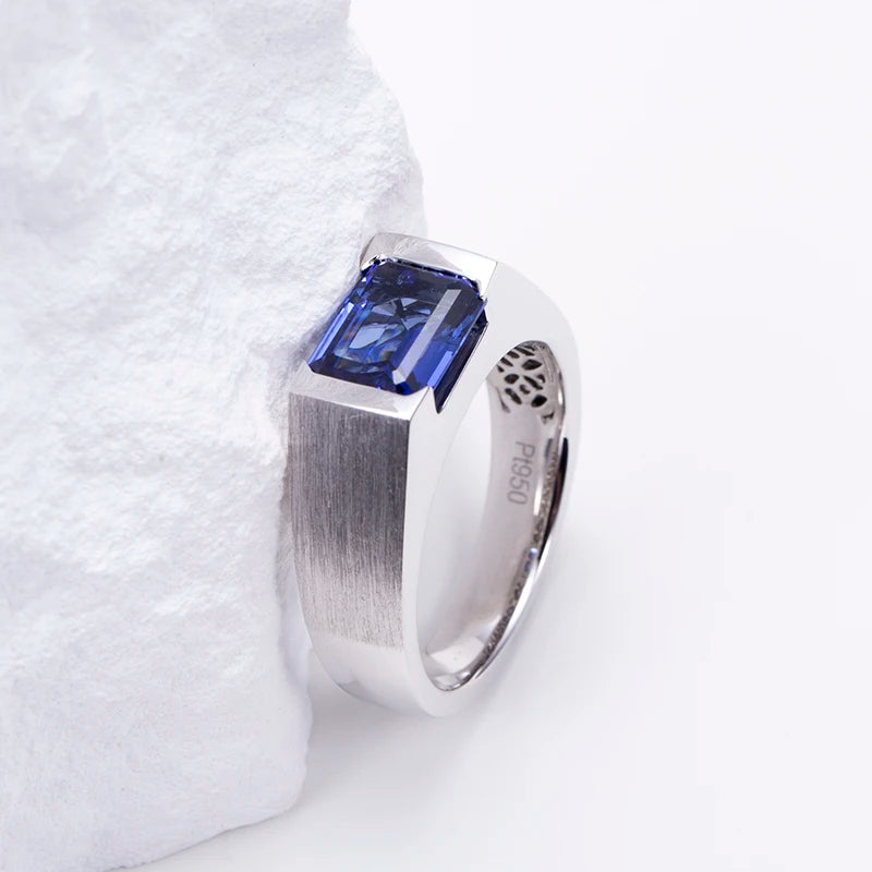 Gemfiori Messi Jewelry MSR-1544 Luxury PT 950 Stackable Ring Lab Gemstone For Man