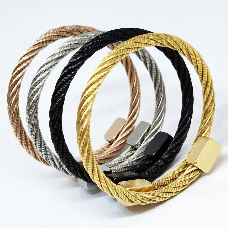REBEL S&S REBEL Men's Stainless Steel Punk Style for Bracelet Silver Gold Rose Gold Black-Square Head Braided Design Fashionable