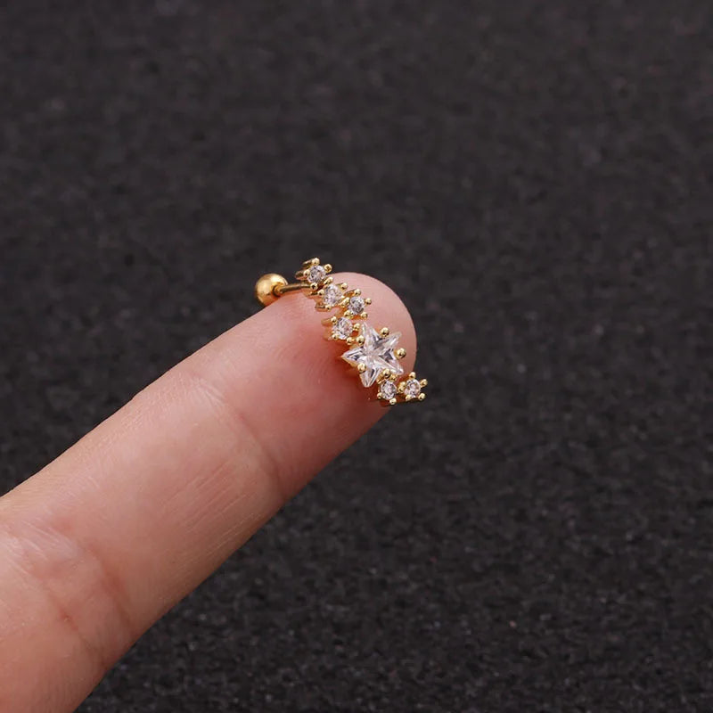 S&S 18K Gold Plated Zircon Stud Earrings | Stainless Steel Ear Bone Nail | S&S Collection