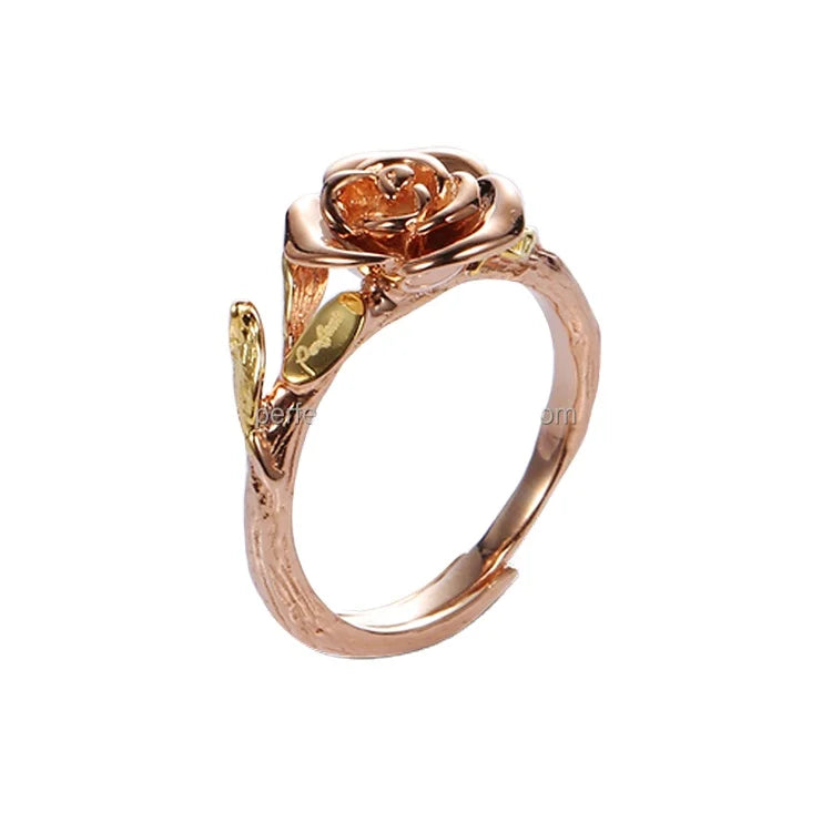 Rose Design Ring 925 Silver Ring with Rose Gold Plated for Daily Wear