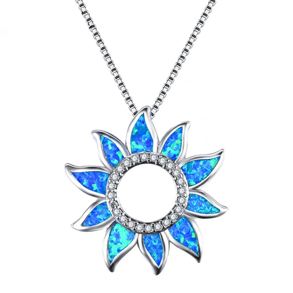 Aobao Fashion Colored Gem Opal Necklace New Sunflower Pendant Opal Studded Link Copper Silver Plated Wholesale Bestseller