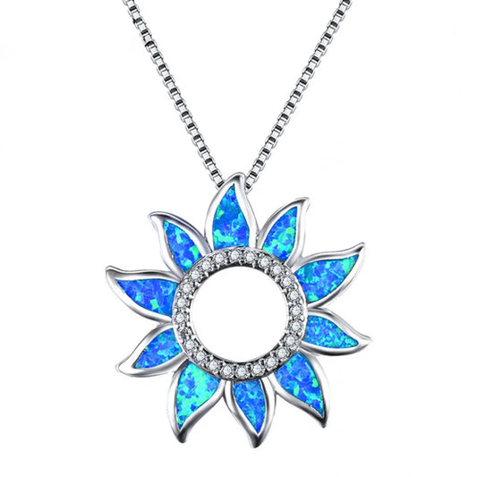 Aobao Fashion Colored Gem Opal Necklace New Sunflower Pendant Opal Studded Link Copper Silver Plated Wholesale Bestseller