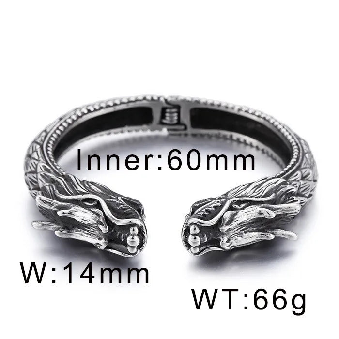KALEN 316L Stainless Steel Punk Cool Man Dragon Cuff Bangle