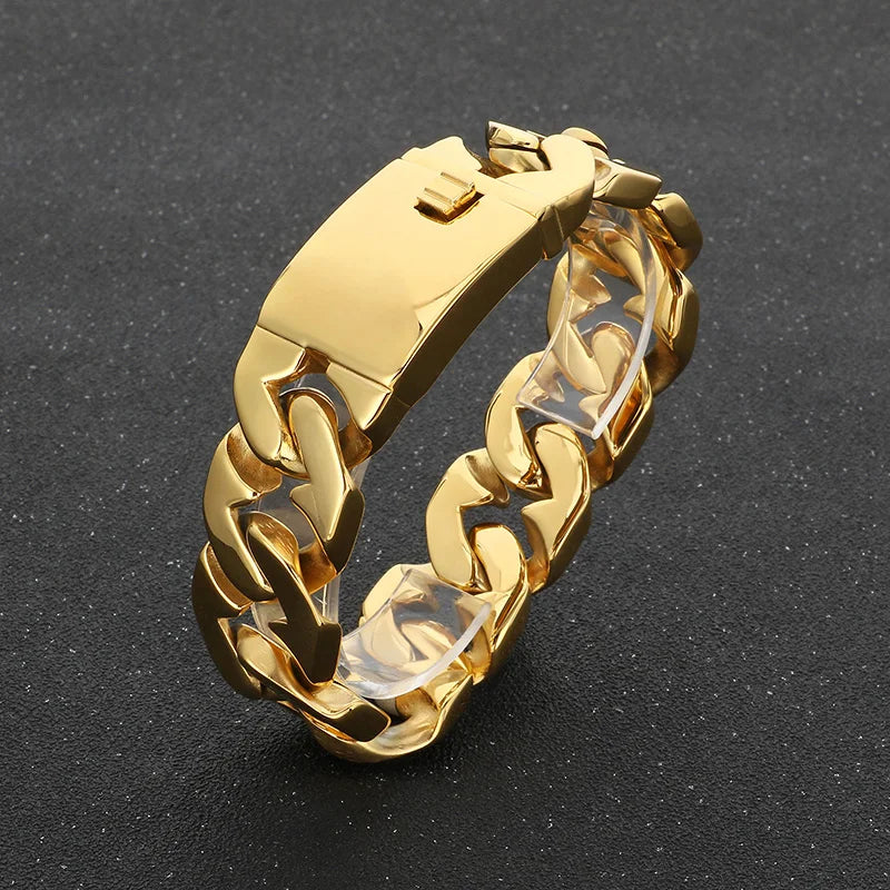 REBEL Trendy Fine Jewelry Fashion Bracelets Men Stainless Steel Polished New Cuban Links Bracelet Bangle