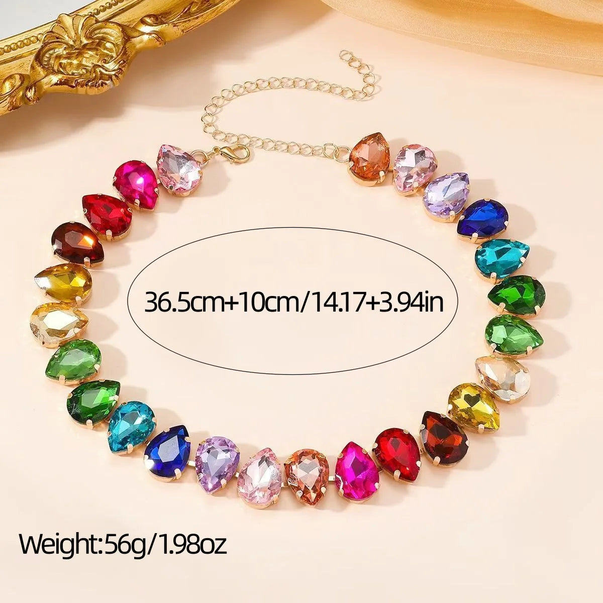 S&S Brass Multi-Colour Crystal Collar Necklace | Evening Statement Jewellery