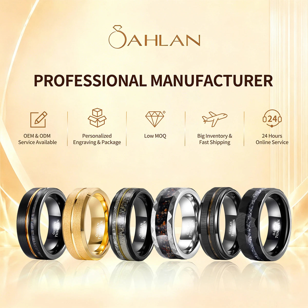 OAHLAN Fashion Jewelry 8mm Blue Opal Inlaid Hammered Pattern Anti Rust Tungsten Carbide Rings for Men Engagement Anniversary