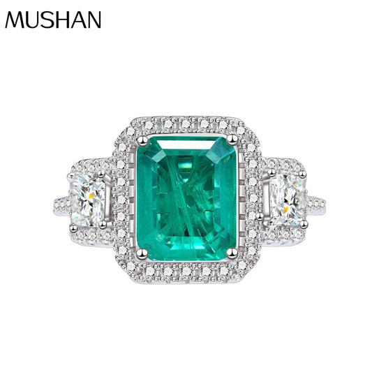 MuShan Jewelry Factory New 8 * 10mm Blue Green with Cotton Emerald Ring Women Pure Silver Simulation Gemstone Silver Jewelry