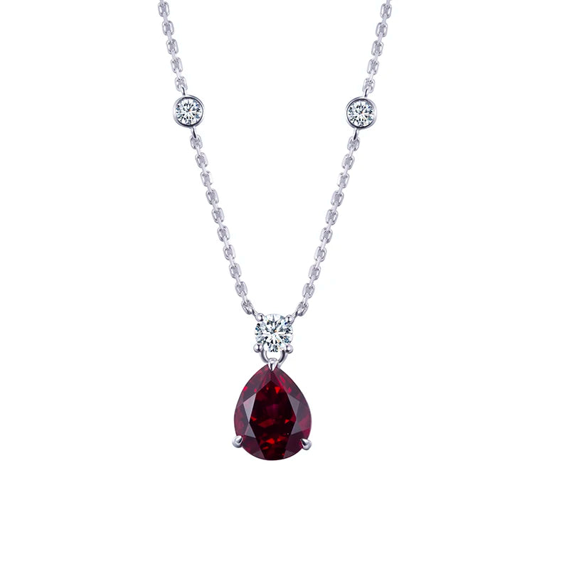 Messi Jewelry  MSN-547 18k White Gold Elegant Lab Grown Ruby Pendant Necklace Classic Pear Shape Pendant