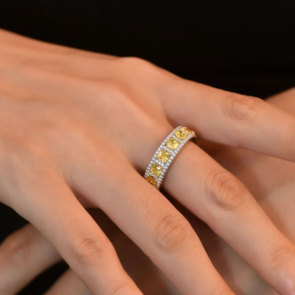 MuShan Jewelry Factory New 0.25ct Light Yellow Fat Square Cut 3.5*3.5 High Carbon Diamond Ring European and American 925 Silver