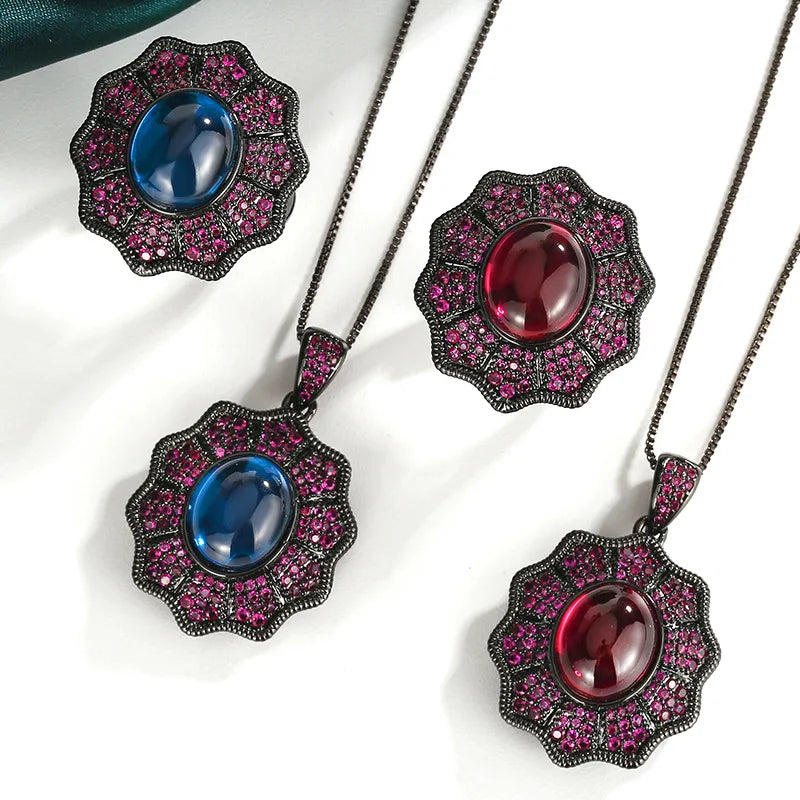 REDheart Women's Trendy Flower Shape Zircon Inlaid Gold Plated Brass Jewelry Set with Copper Alloy Base for Anniversary & Wedding