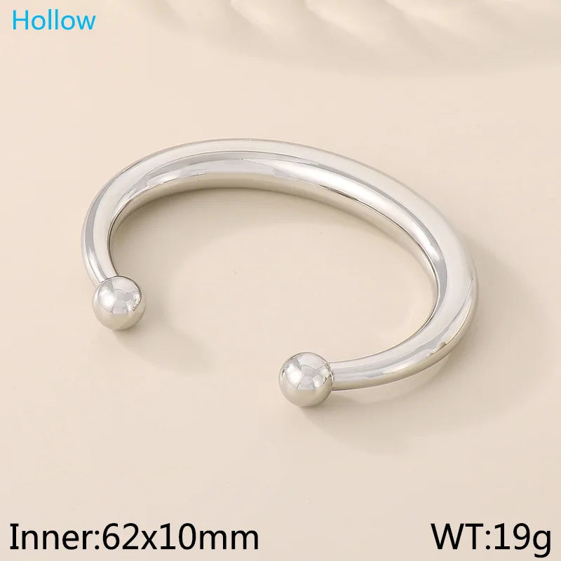 FASHIONISTA Trendy 18K Gold-Plated Hollow Smooth C-Shape Stainless Steel Bracelet Fashionable Open Bangles Jewelry