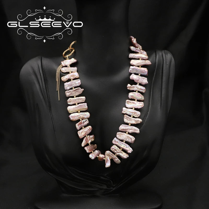 Natural Freshwater Baroque Purple Pearl Necklace Brass 18k Gold Plated Handmade Charm Necklace for Friends Party Gift Jewelry