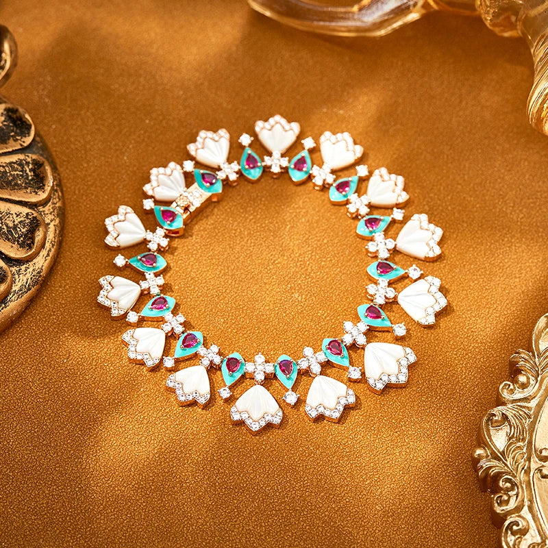 Women's White Shell Evening Dress Set Brass Jewelry Exaggerated Short Necklace Earrings Rings Bracelets Wholesale