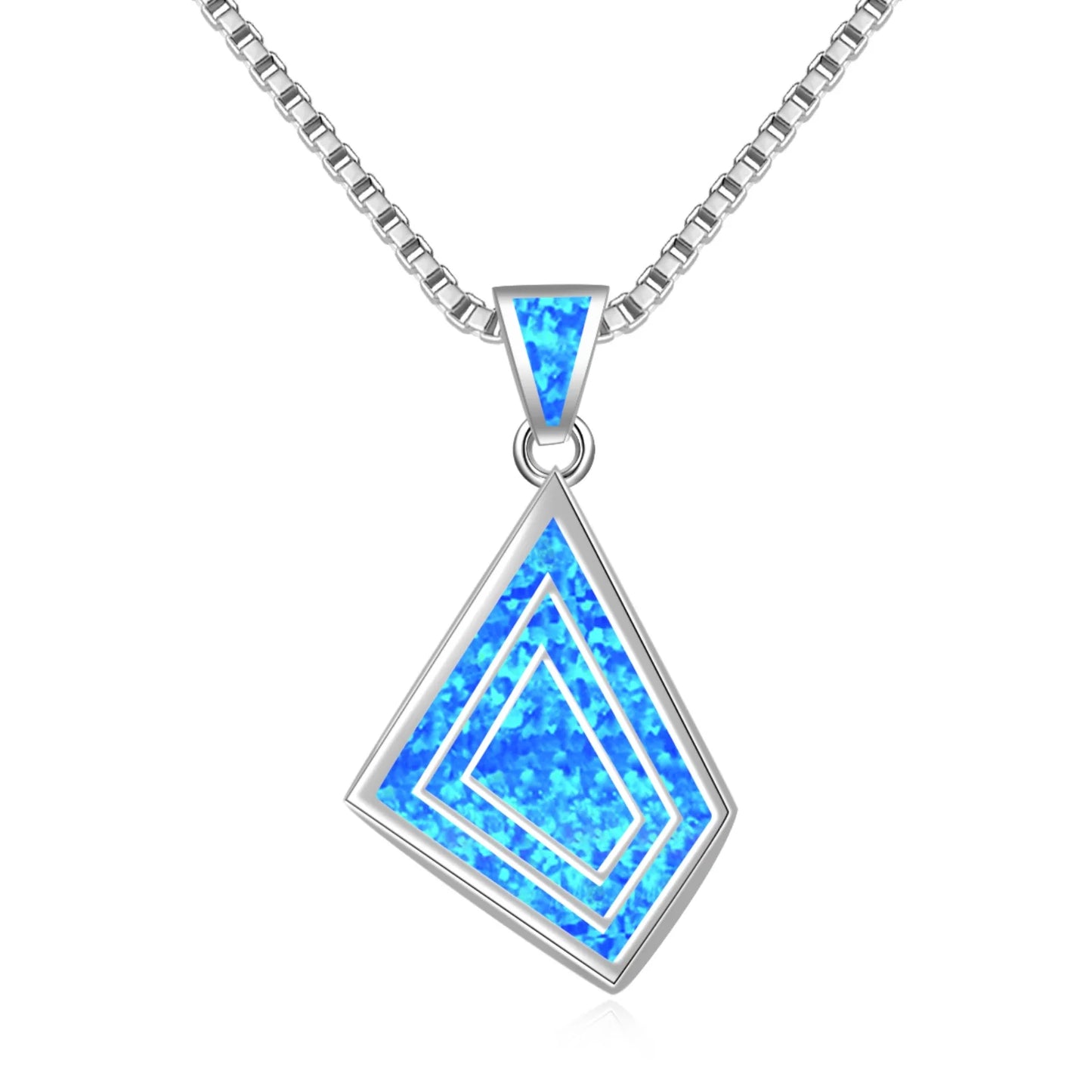 Nested Diamond Pendant Necklace Aobao Opal Inlaid Geometric Fashion Jewelry