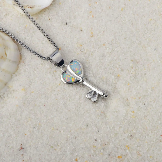 Aobao Christian Key Tree Silver Plated Copper Alloy Minimalist Geometric Opal Lab Created Lariat Necklace for Women Gift