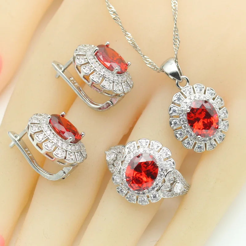 XOTICA Silver Women's Fashion Jewelry Sets for Weddings Engagements Includes Bracelet Hoop Earrings Pendant Gift Box Zircon