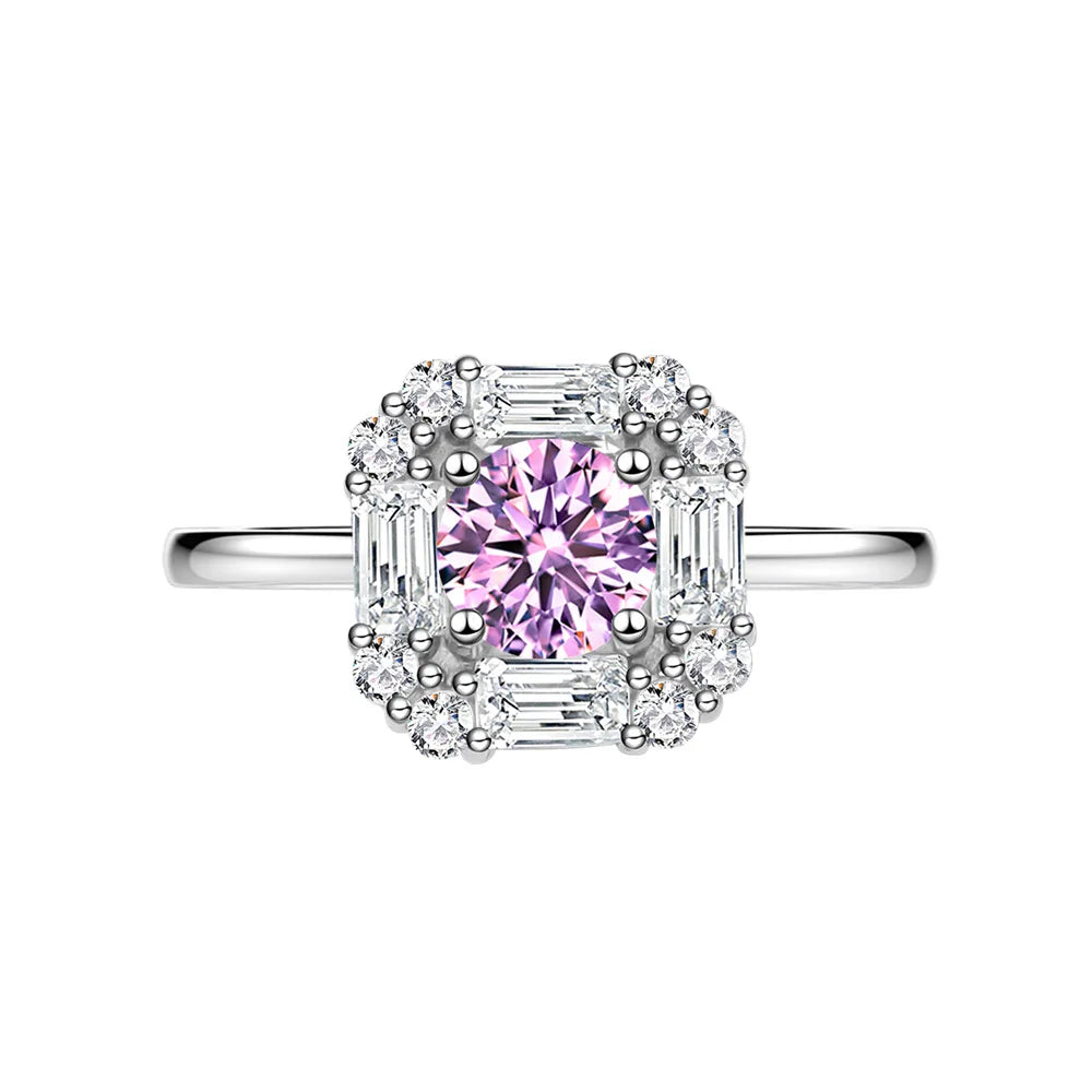 MuShan Jewelry Factory  Square Inlaid Circular 7mm Yellow Diamond 925 Silver High Carbon Diamond Ring for Women  Light Luxury