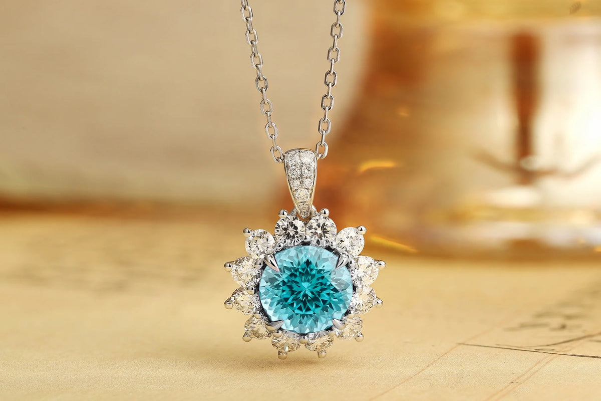 Gemfiori Anster Paraiaba Mian Stone Round Cutting Platinum Necklace Attractive Length 16cm 3.9ct Customizable Style Women's Necklace