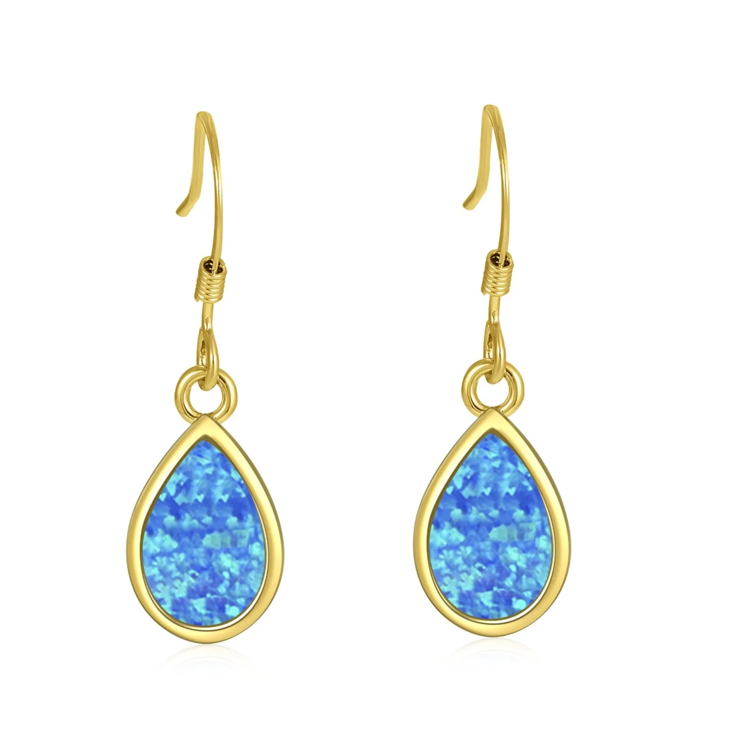 Gilded Teardrop Opal Drop Earrings - Iridescent Multi-Color Opal Inlaid | Retro-Chic Jewelry Bulk Gifts