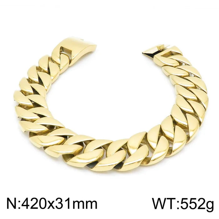 S&S European American Hip-Hop Fashion Coarse Cuban Chain Necklace Men Women 316L Stainless Steel Bracelet
