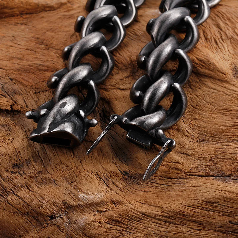 VIKING Mens Punk Geometric Link Bracelet – Oxidized Black Stainless Steel