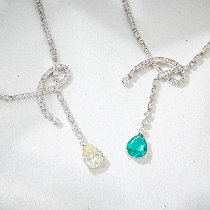 High End Design Sense, Niche, Light Luxury, Super Sparkling Droplet Shaped Necklace, Earrings, Women's Dress Accessories