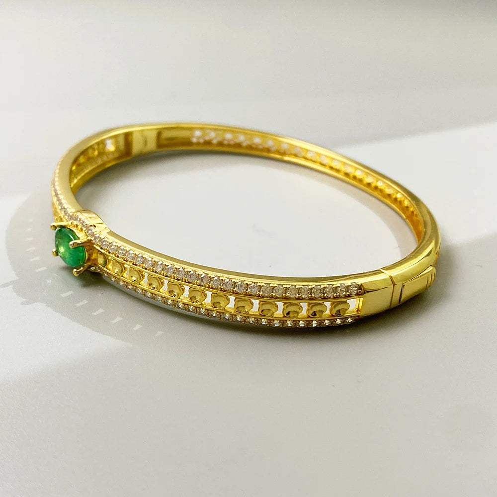 Gioiellieri Sterling Silver Emerald Bracelet with Natural Green Stone for Ladies S925 Fine Jewelry Elegant Gemstone Anniversary Present