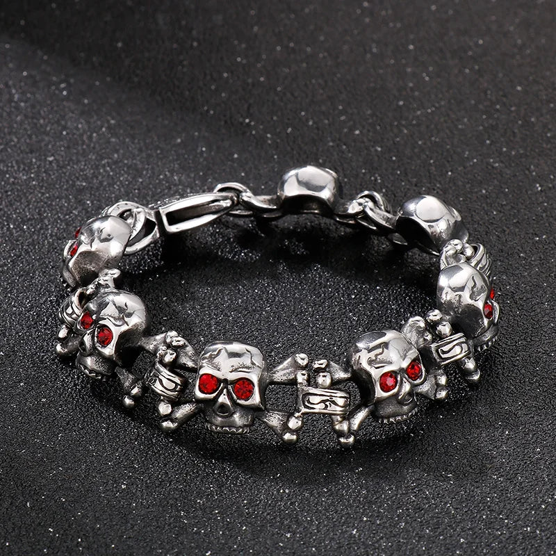 VIKING Mens Punk Skull Hand Charm Link Chain Bracelet – Silver Stainless Steel