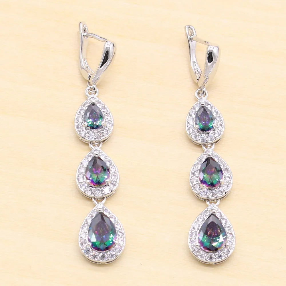 XOTICA Rainbow Zircon 925 Sterling Silver Women's Jewelry Set Wedding Ring Earrings Necklace Bracelet for Party or Christmas Gift