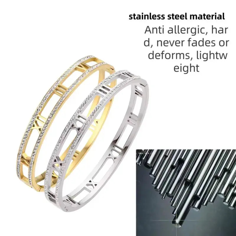 S&S Titanium Steel Roman Numeral Charm Bracelet | Gold, Rose Gold & White