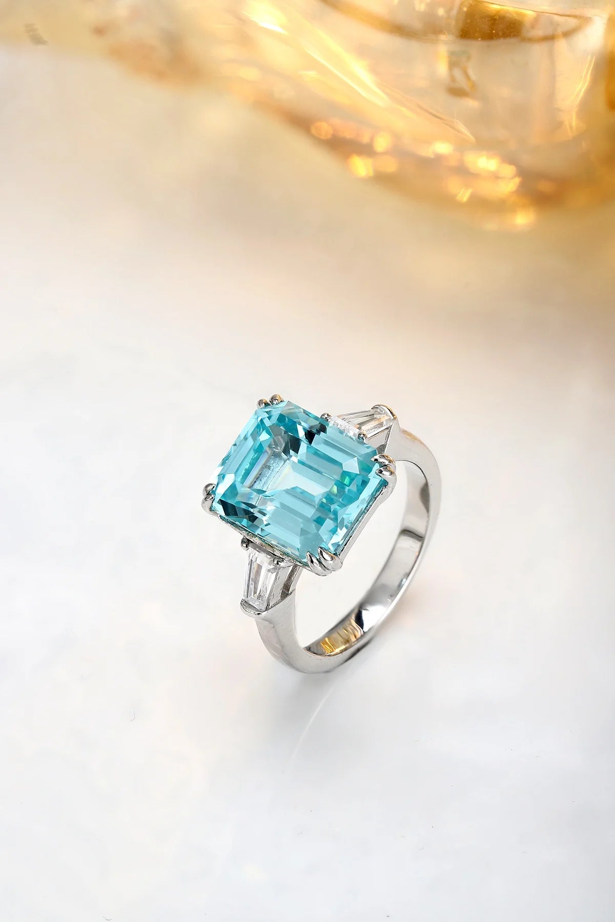 Gemfiori Anster 925silver Emerlad Cutting Lab Grown Paraiba and Moissanite Ring for Women Customized Service Rings Acceptable