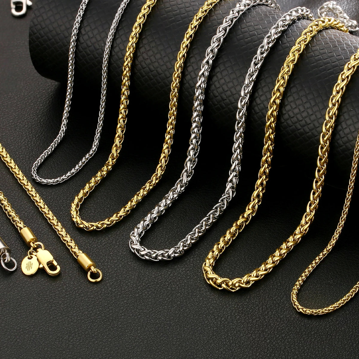BiG-BOSS 2mm 3mm Wheat Chain 14K Gold Plated Keel Link Flower Basket Stainless Steel Jewelry Pendant Box Necklace for Women Men