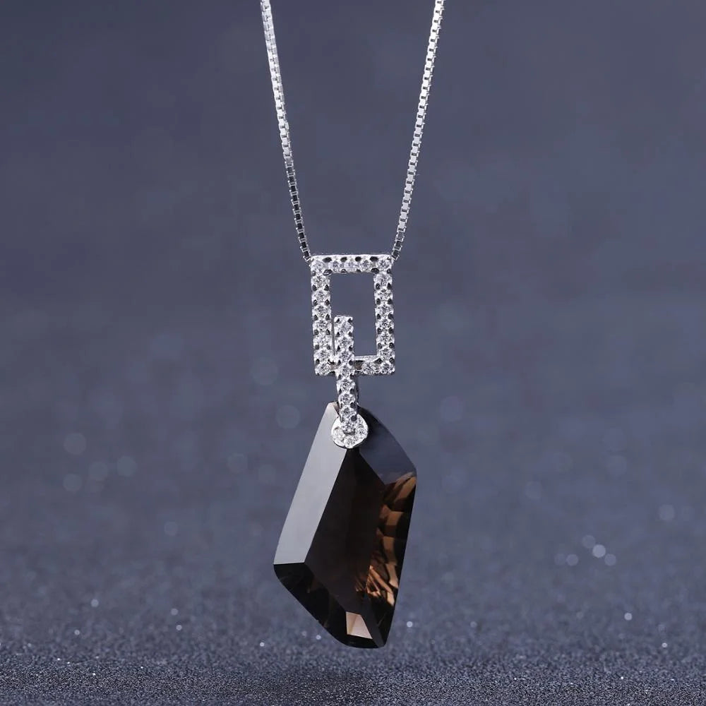 ArtistA Abiding Modern Luxury Big Stone Non Tarnish Natural Mystic Smoky Quartz Silver 925 Bridal Jewelry Set