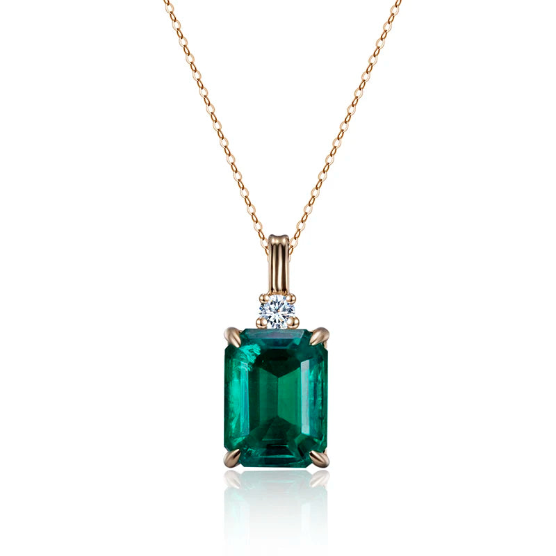 Messi Jewelry MSN-617 925 Silver Pendant Necklace Emerald Cut Lab Grown Emerald Necklace
