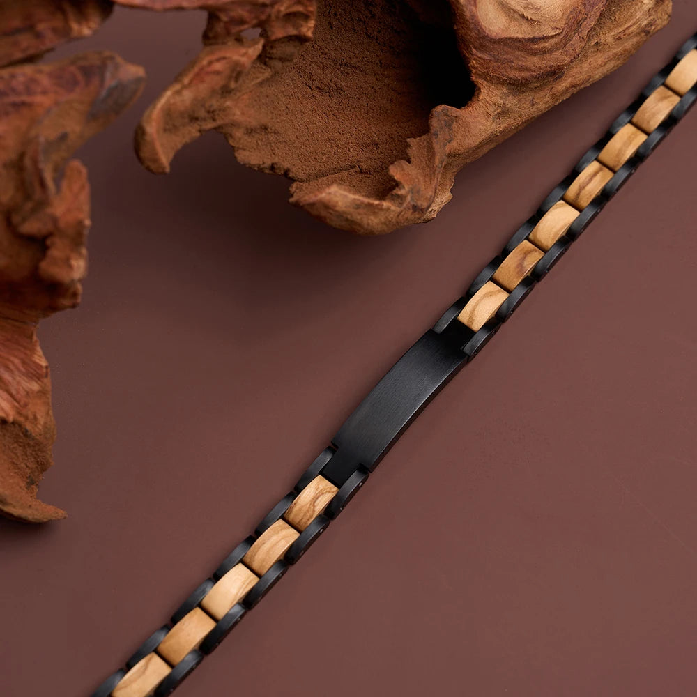 REBEL FASHIONISTA Design OEM ODM Manufacturer Unisex Stainless Steel Strap Watch Natural Wood Grain Bracelet