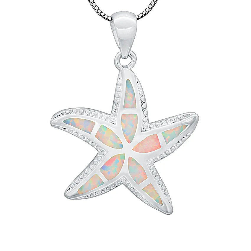 Aobao Fashionable Christian Summer Collarbone Sweater Chain Silver Plated Copper Blue Opal Starfish Necklace